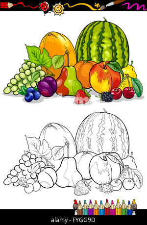 Groupe fruits illustration pour livre de coloriage Banque D'Images