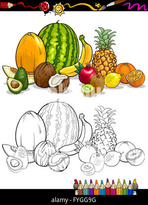 Groupe des fruits tropicaux pour Coloring Book Banque D'Images