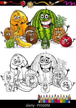 Dessins à colorier pour les fruits tropicaux Banque D'Images