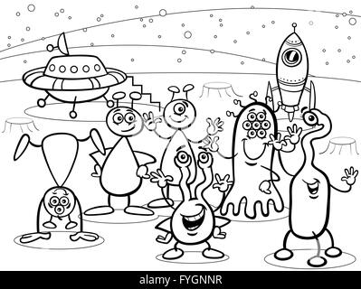 Cartoon ovni aliens coloriage de groupe Banque D'Images