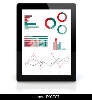 Concept Marketing : render d'un tablet pc avec des graphiques de l'écran. Écran graphique sont constitués. Banque D'Images