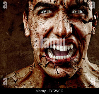 Visage de l'homme effrayant avec une desquamation de la peau texture Banque D'Images