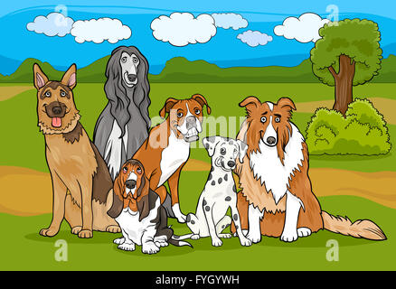 Les chiens de race cute cartoon illustration de groupe Banque D'Images