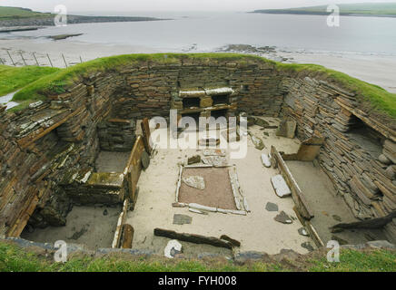 Skara Brae, village néolithique, Sandwick, îles Orcades, Ecosse Banque D'Images