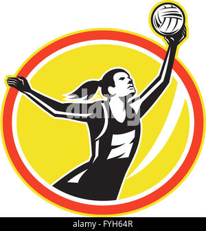 Le netball Player Catching Ball Retro Banque D'Images