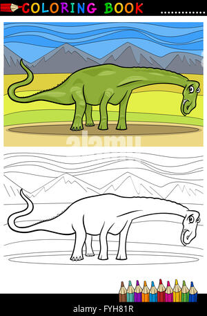 Coloriage dinosaure diplodocus cartoon Banque D'Images