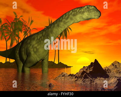Par dinosaure Argentinosaurus coucher du soleil - 3D render Banque D'Images