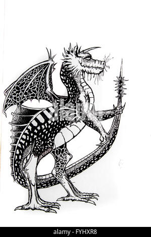 Dragon faites avec de l'encre de tatouage dessin illustration Banque D'Images