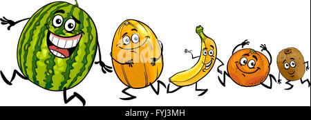 Bonne course fruits cartoon illustration Banque D'Images