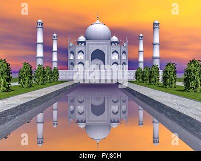 Le Mausolée du Taj Mahal, Agra, Inde - 3D render Banque D'Images