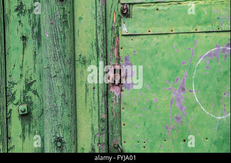 Panneaux de bois vert. Porte ancienne Banque D'Images