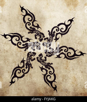 Salamandre tribal, croquis de l'art du tatouage Banque D'Images