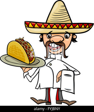 Chef mexicain avec taco cartoon illustration Banque D'Images