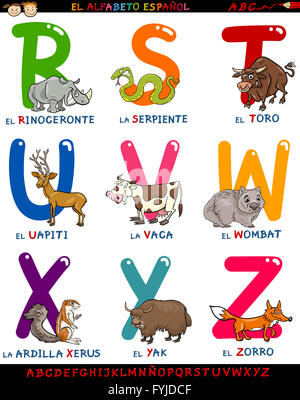 Cartoon alphabet espagnol avec des animaux Banque D'Images