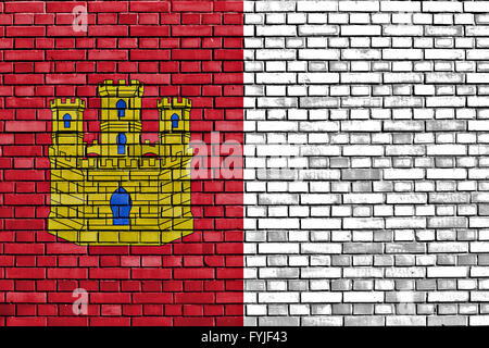 Drapeau de la Castille-La Manche peint sur mur de brique Banque D'Images