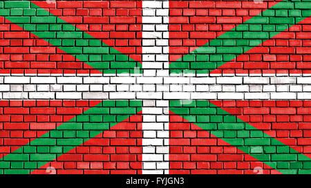 Pavillon d'Pays Basque peint sur mur de brique Banque D'Images