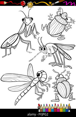 Insectes cartoon fixé pour Coloring Book Banque D'Images