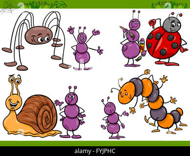 Heureux ensemble insectes cartoon illustration Banque D'Images