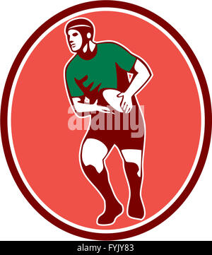 Rugby player tournant passant Ball Retro Banque D'Images