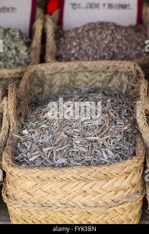 Des paniers en osier, des plantes médicinales Herbes farci de guérison Banque D'Images