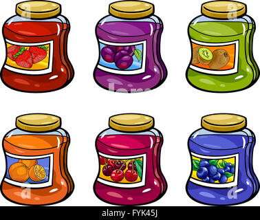 Dans les pots de confitures illustration cartoon set Banque D'Images