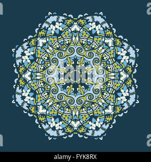 Arabesque islamique vecteur conception mandala dans les tons de bleu. Oriental stylisé art abstrait. Banque D'Images