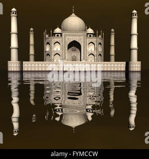 Le Mausolée du Taj Mahal, Agra, Inde - 3D render Banque D'Images