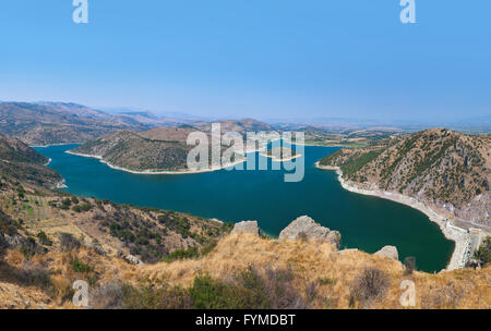 Vue panoramique à partir de la ville antique de Pergame au lac - Turquie Banque D'Images