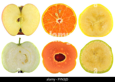 Moitiés de fruits sur fond blanc Banque D'Images