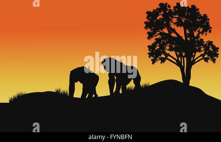 Silhouette de gorille dans les champs Illustration de Vecteur