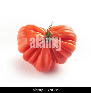 Fruits rouges entiers frais ou coeur de boeuf, tomates Beefsteak cultivar, affichée sur un fond blanc avec ombre Banque D'Images