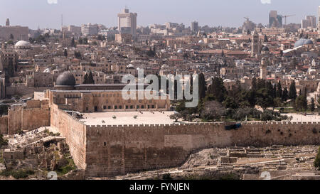 Mont du Temple,Al-Aqsa, Jérusalem, vue du Mont des Oliviers à l'Est. Banque D'Images