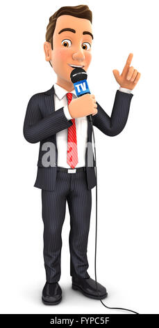 Homme d'images 3d avec microphone, isolé sur fond blanc Banque D'Images