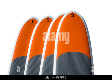 Quatre stand up paddle boards isolés contre white Banque D'Images