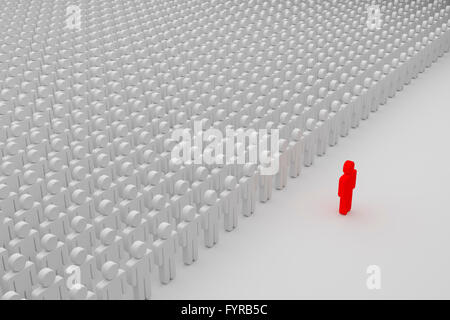 Un homme rouge devant une foule de personnes, 3D Rendering Banque D'Images