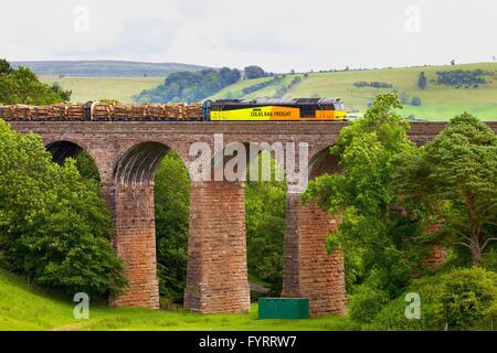 Colas Rail Freight train sur viaduc Beck à sec, Armathwaite, Eden Valley, Cumbria, s'installer à Carlisle Railway Line, England, UK. Banque D'Images