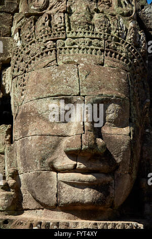 Visage, ruines du temple Bayon, Angkor Thom (12ème siècle temple complexe), site du patrimoine mondial d'Angkor, Siem Reap, Cambodge Banque D'Images