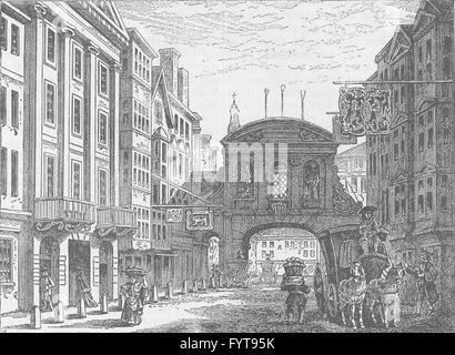 FLEET STREET : Temple Bar et la 'Devil Tavern'. Londres, antique print c1880 Banque D'Images