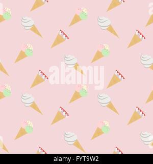 Motif transparent ice cream cones rose, vector Illustration de Vecteur