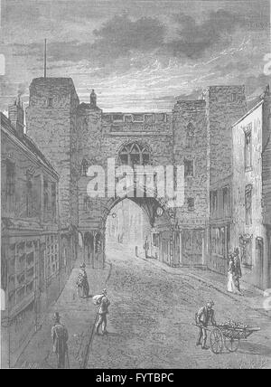 CLERKENWELL : St. John's Gate, Clerkenwell. Londres, antique print c1880 Banque D'Images