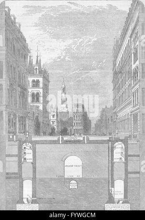 Londres : section HOLBORN VIADUCT, montrant le métro (Haywood rapport), print c1880 Banque D'Images