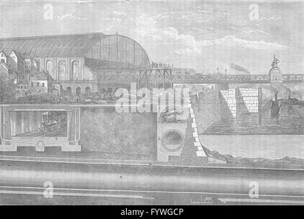 Le métro de Londres : La Section de la Thames Embankment, 1867, old print c1880 Banque D'Images