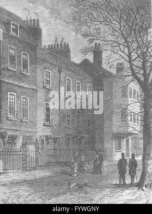 HAMPSTEAD : vieilles maisons en rangée de l'Église. Londres, antique print c1880 Banque D'Images