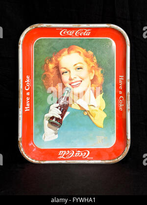 Vintage tin bac publicité Coca-Cola Banque D'Images