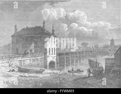 FULHAM : Putney Bridge. Londres, antique print c1880 Banque D'Images