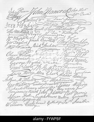 Déclaration d'INDÉPENDANCE : copie des signatures, ancien c1880 Banque D'Images