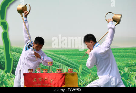 Beijing, Chine. Apr 28, 2016. Artistes jouent pendant la culture du thé Festival au Parc Badachu à Beijing, capitale de Chine, le 28 avril 2016. Le 15e Festival de la culture du thé La Chine jardin ouvert ici jeudi. Jundong Crédit : Li/Xinhua/Alamy Live News Banque D'Images