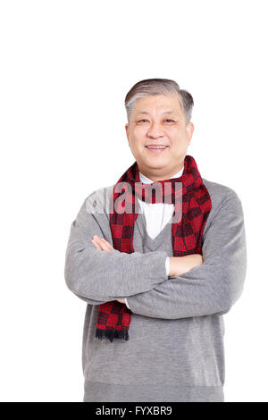 Ancien portrait smiling Asian man standing en toute confiance Banque D'Images