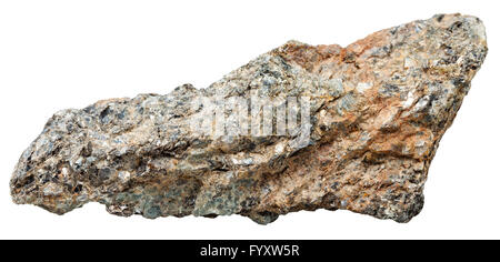 La prise de vue macro de l'eau minérale naturelle - pierre de roche de schiste néphéline syénite (Miaskite) minéral isolé sur fond blanc Banque D'Images