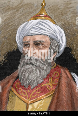 Muezzinzade Ali Pasha, également connu sous le nom de Sofu Ali Pacha, Pacha Ali Soufi ou Meyzinoglu Ali Pasha (d.1571). Officier de marine et homme d'État ottoman. Il a été Kapudan Pacha (Grand Amiral) dans le commandement de la flotte turque à la bataille navale de Lépante, où il a été tué en action. Portrait. La gravure. De couleur. Banque D'Images